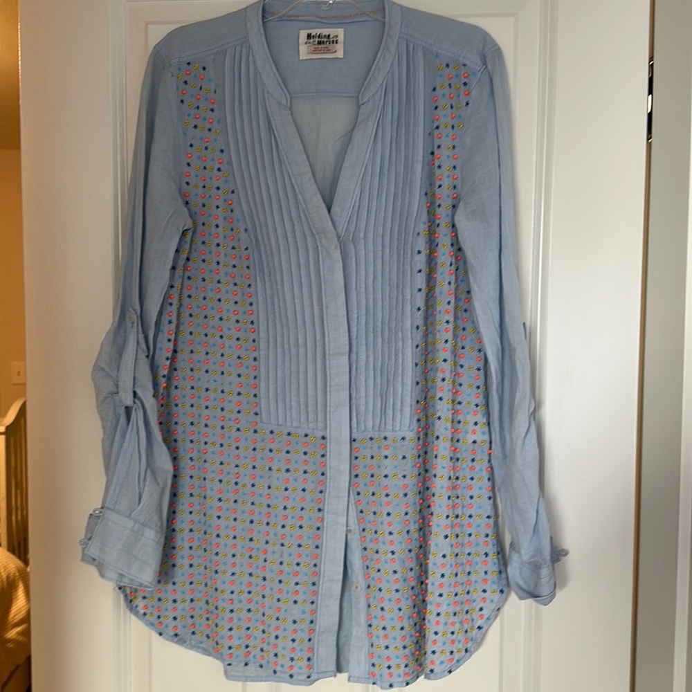 Holding horses beaded button down